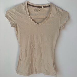 SO Beige Short Sleeve V-Neck Top